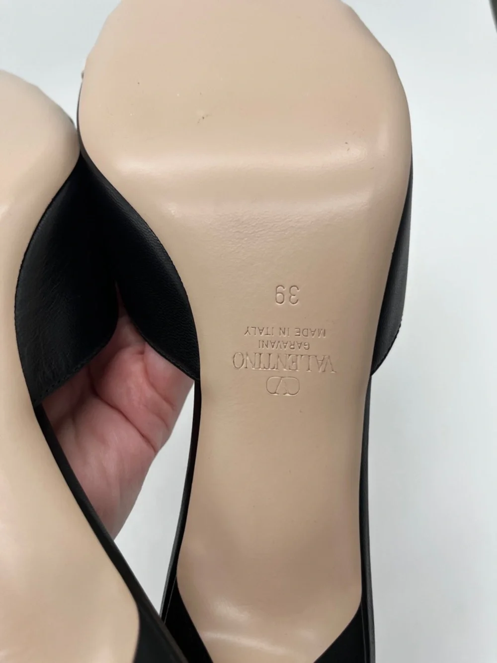 Valentino Garavani Bepointy Slide Sandals Bow Detail Kitten Heel Black - Size 9